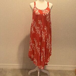 Sleeveless midi dress. Orange & White w/ fish background. One Size, very